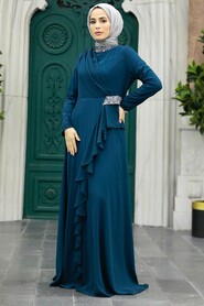  Stylish Petrol Blue Islamic Evening Dress 25850PM - 1