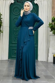  Stylish Petrol Blue Islamic Evening Dress 25850PM - 2