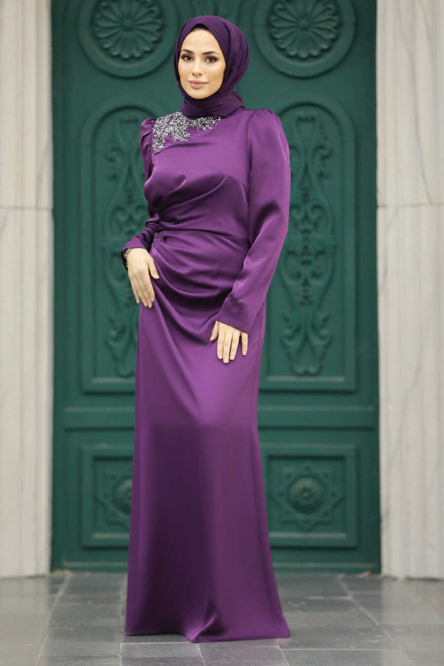 Neva Style - Stylish Plum Color Muslim Bridesmaid Dress 40773MU