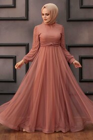  Stylish Powder Pink Islamic Engagement Dress 4305PD - 3