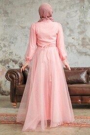  Stylish Powder Pink Islamic Long Sleeve Maxi Dress 3871PD - 3