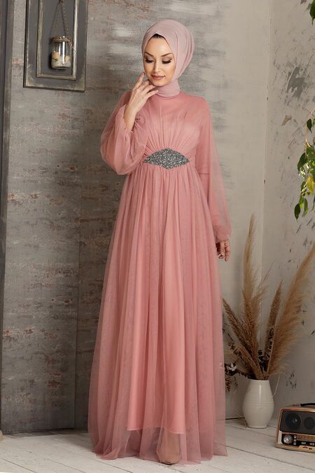  Stylish Powder Pink Modest Evening Gown 54230PD - NEVA STYLE