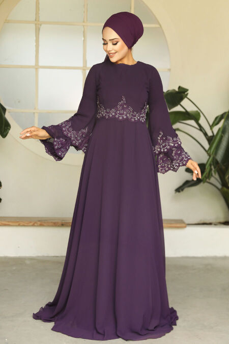  Stylish Purple Islamic Evening Dress 9181MOR - NEVA STYLE