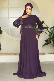  Stylish Purple Islamic Evening Dress 9181MOR - 2