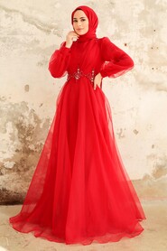  Stylish Red Muslim Bridal Dress 22571K - 2