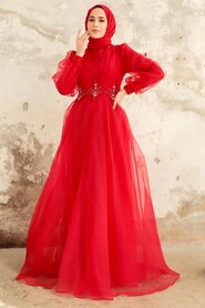  Stylish Red Muslim Bridal Dress 22571K - 1