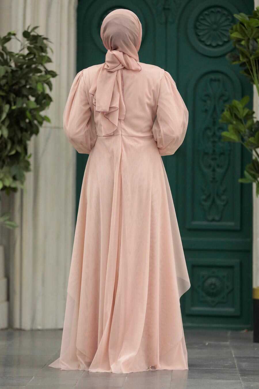 Neva Style - Stylish Salmon Pink Islamic Clothing Evening Dress 22123SMN