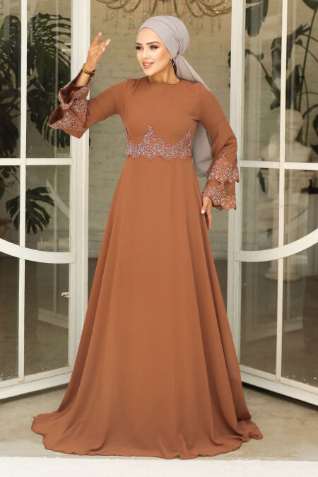  Stylish Sunuff Colored Islamic Evening Dress 9181TB - NEVA STYLE