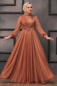  Stylish Terra Cotta Hijab Evening Dress 22061KRMT - 1