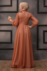  Stylish Terra Cotta Hijab Evening Dress 22061KRMT - 2