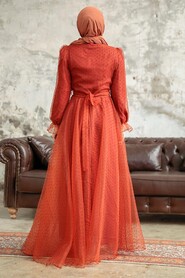  Stylish Terra Cotta Islamic Long Sleeve Maxi Dress 3871KRMT - 3