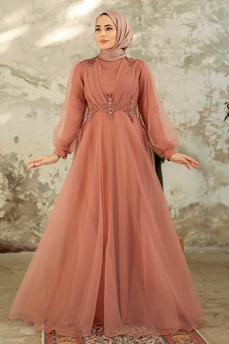  Stylish Terra Cotta Muslim Bridal Dress 22571KRMT - NEVA STYLE