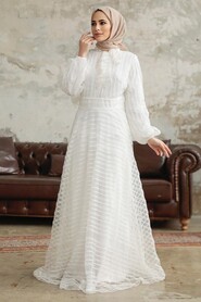  Stylish White Islamic Clothing Prom Dress 38920B - 2