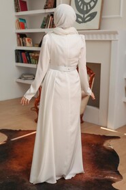  Stylish White Islamic Long Sleeve Maxi Dress 3606B - 3