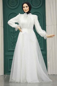  Stylish White Islamic Long Sleeve Maxi Dress 3871B - 1