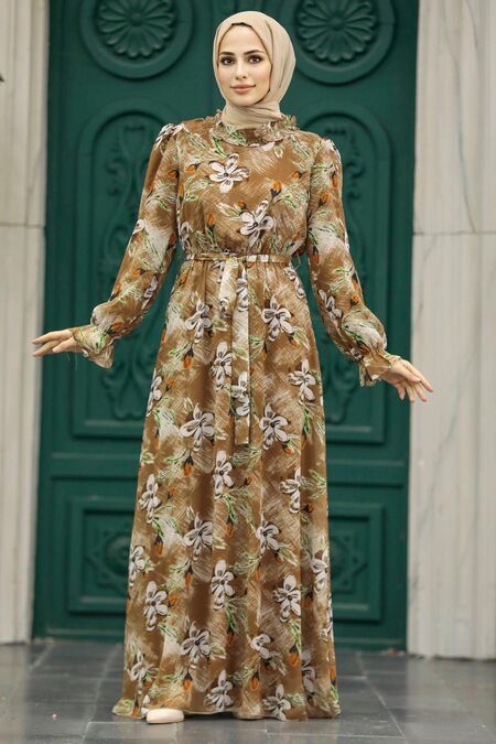  Sunuff Colored Hijab Dress 29710TB - NEVA STYLE