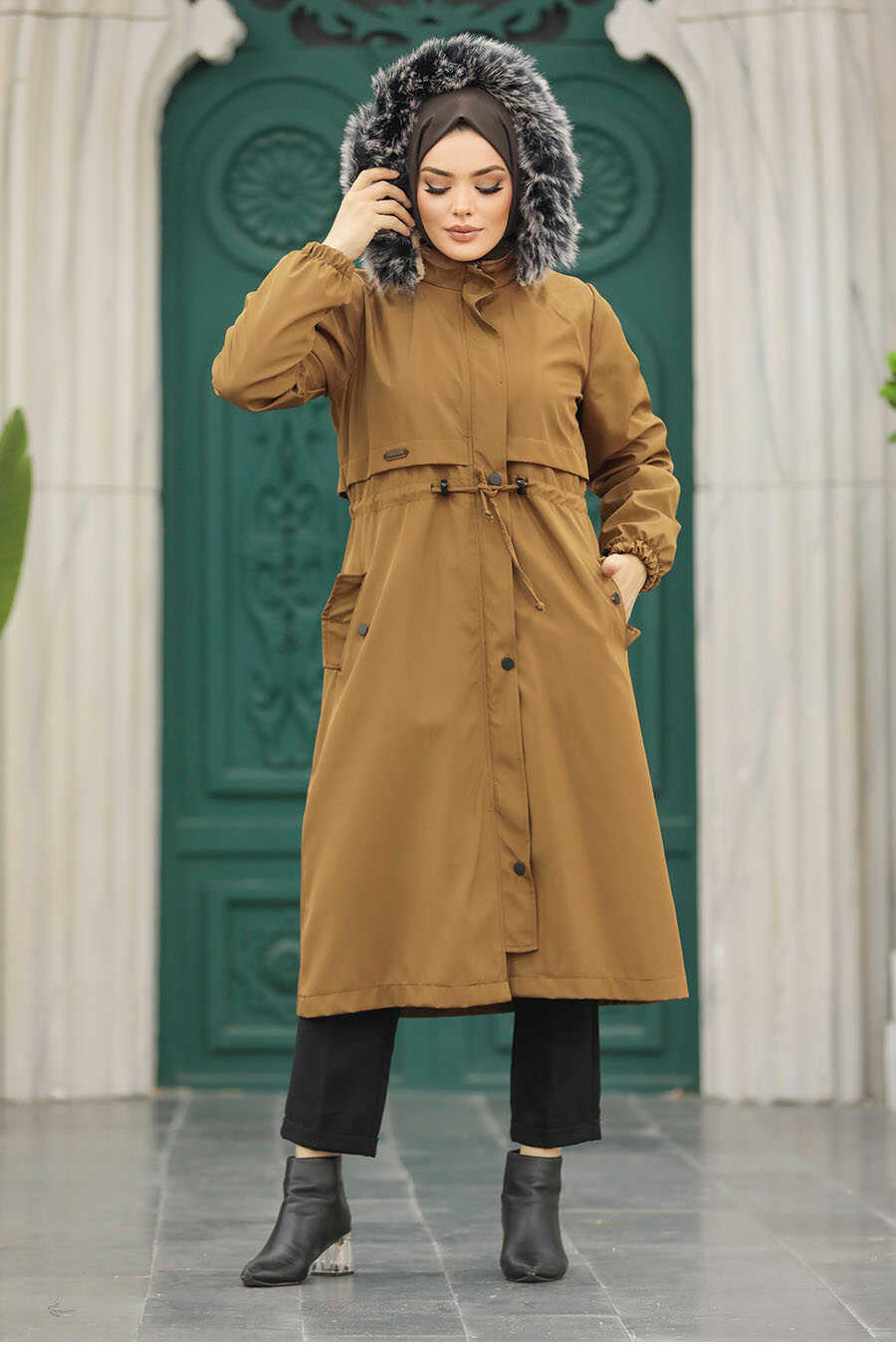 Neva Style - Sunuff Colored Hijab Parka Coat 60651TB