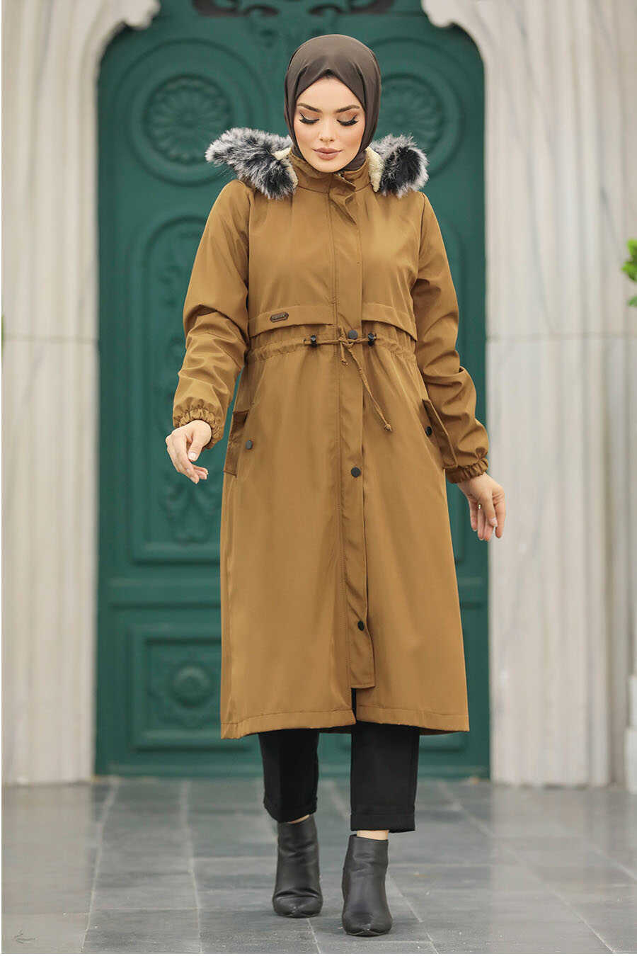 Neva Style - Sunuff Colored Hijab Parka Coat 60651TB