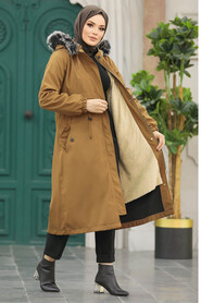 Neva Style - Sunuff Colored Hijab Parka Coat 60651TB - Thumbnail