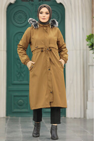 Neva Style - Sunuff Colored Hijab Parka Coat 60651TB - Thumbnail