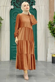  Sunuff Colored Hijab Velvet Dress 1286TB - NEVA STYLE