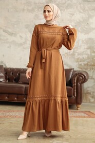  Sunuff Colored Islamic Clothing Dress 5877TB - 2