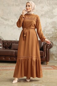 Sunuff Colored Islamic Clothing Dress 5877TB - 1