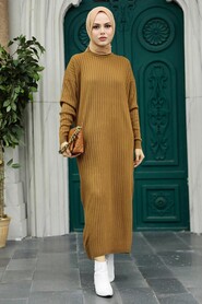  Sunuff Colored Knitwear Modest Dress 20161TB - Thumbnail