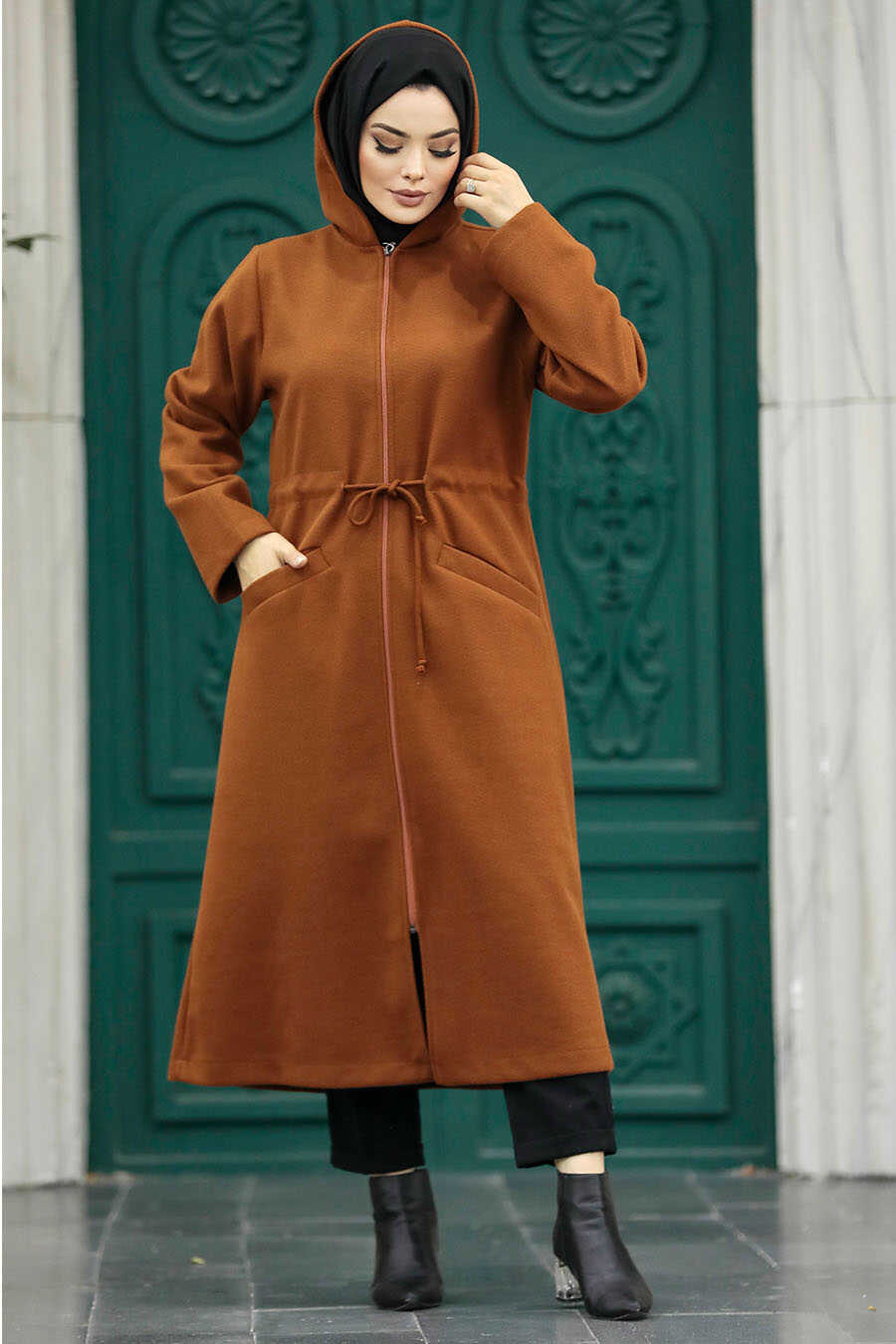 Neva Style - Sunuff Colored Long Sleeve Coat 5947TB