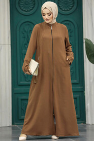  Sunuff Colored Long Sleeve Turkısh Abaya 11055KTB - 3