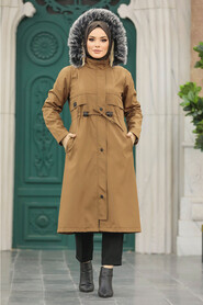 Neva Style - Sunuff Colored Plus Size Parka Coat 60652TB - Thumbnail