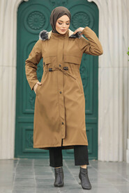 Neva Style - Sunuff Colored Plus Size Parka Coat 60652TB - Thumbnail