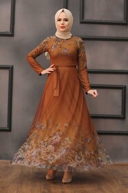  Sunuff Colored Turkish Hijab Long Sleeve Dress 50171TB - 2