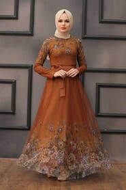  Sunuff Colored Turkish Hijab Long Sleeve Dress 50171TB - 3
