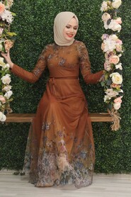  Sunuff Colored Turkish Hijab Long Sleeve Dress 50171TB - 1