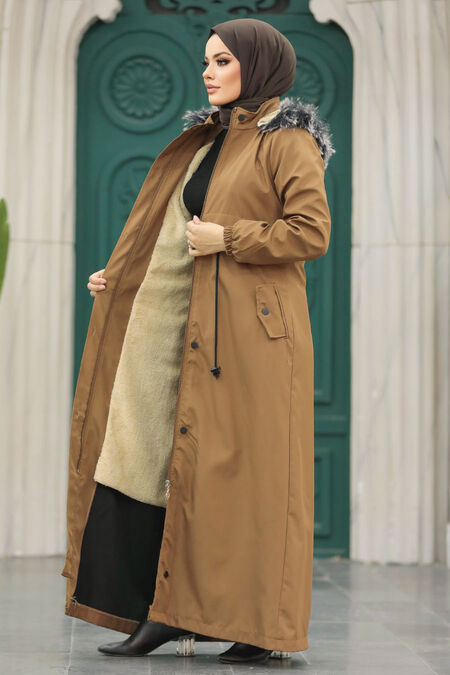  Sunuff Colored Women Parka Coat 60506TB - NEVA STYLE