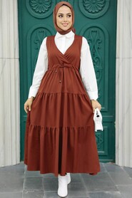  Terra Cotta Hijab Gilet Dress 577KKRMT - 1