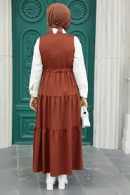  Terra Cotta Hijab Gilet Dress 577KKRMT - 3