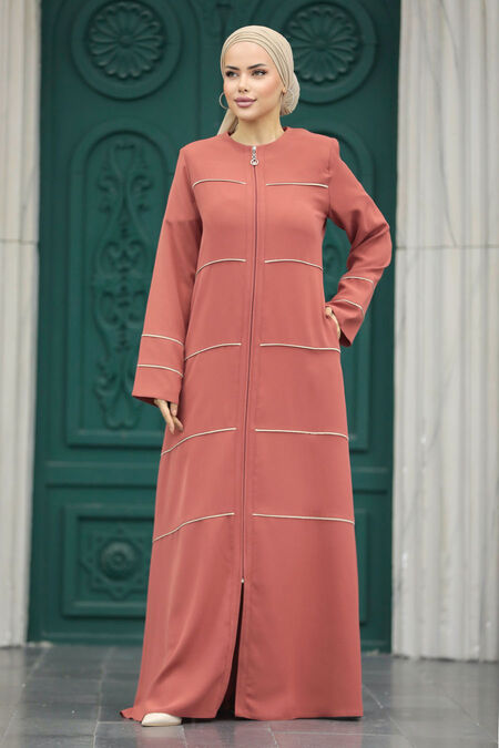  Terra Cotta Islamic Clothing Turkish Abaya 20044KRMT - NEVA STYLE