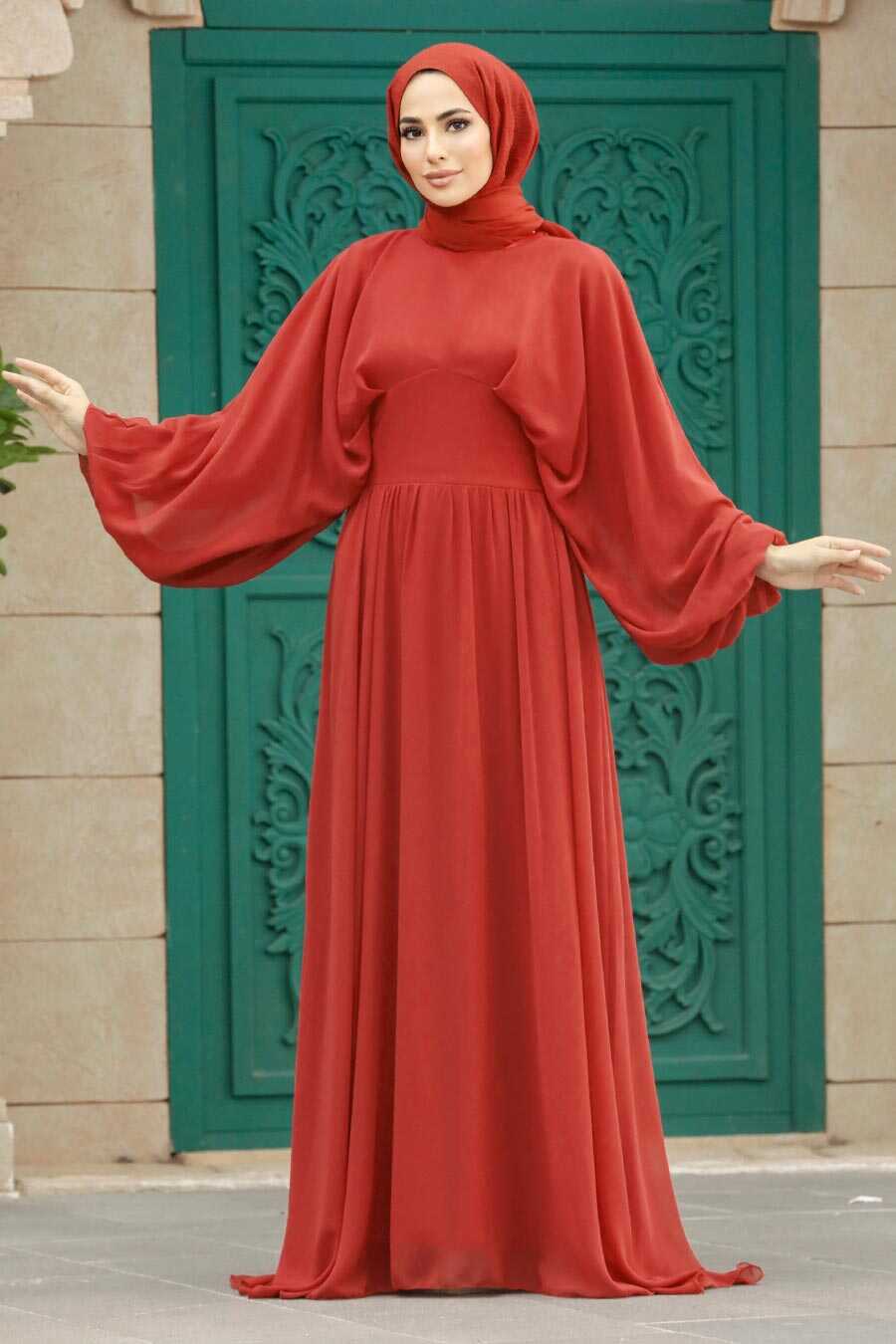 Neva Style - Terra Cotta Turkish Hijab Engagement Gown 60681KRMT