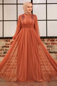  Terra Cotta Turkish Modest Wedding Dress 22070KRMT - 3