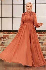  Terra Cotta Turkish Modest Wedding Dress 22070KRMT - 1