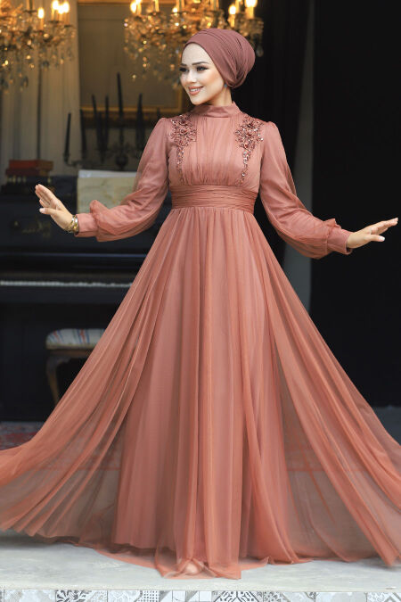  Terra Cotta Turkish Modest Wedding Dress 22070KRMT - NEVA STYLE