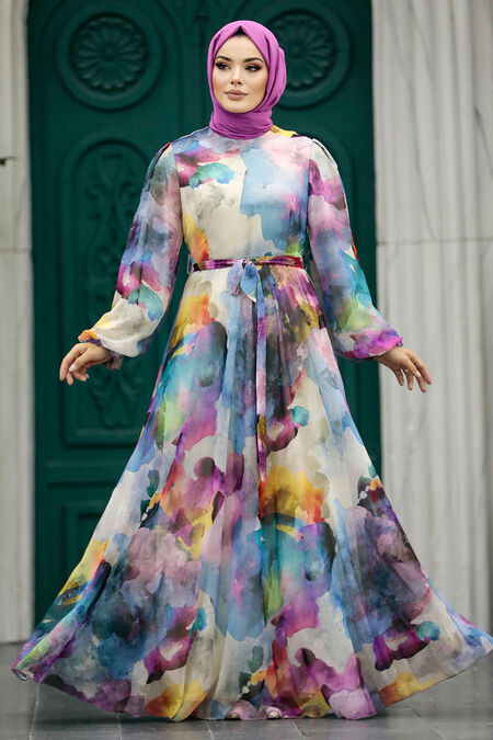  Turquoise Hijab For Women Dress 33095TR - NEVA STYLE