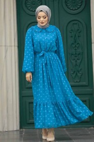 Turquoise Long Muslim Dress 13181TR - 1