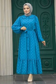  Turquoise Long Muslim Dress 13181TR - 2