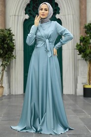  Turquoise Turkish Hijab Evening Gown 1420TR - 2