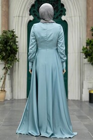  Turquoise Turkish Hijab Evening Gown 1420TR - 3