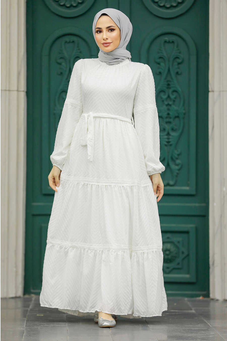 White Hijab Dress 1384b Neva 3284