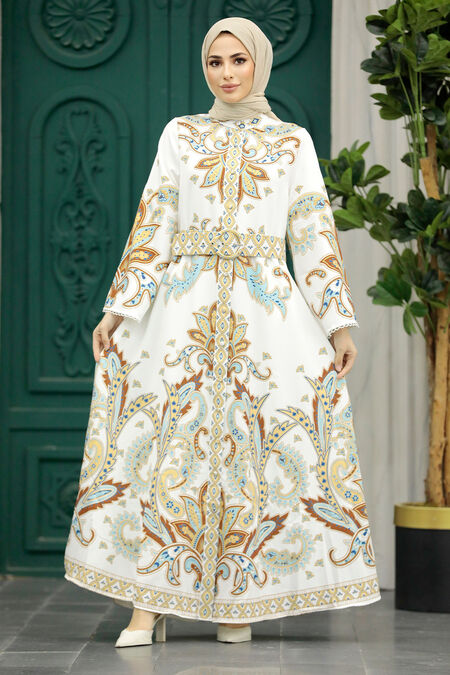  White Hijab Dress 22342B - NEVA STYLE